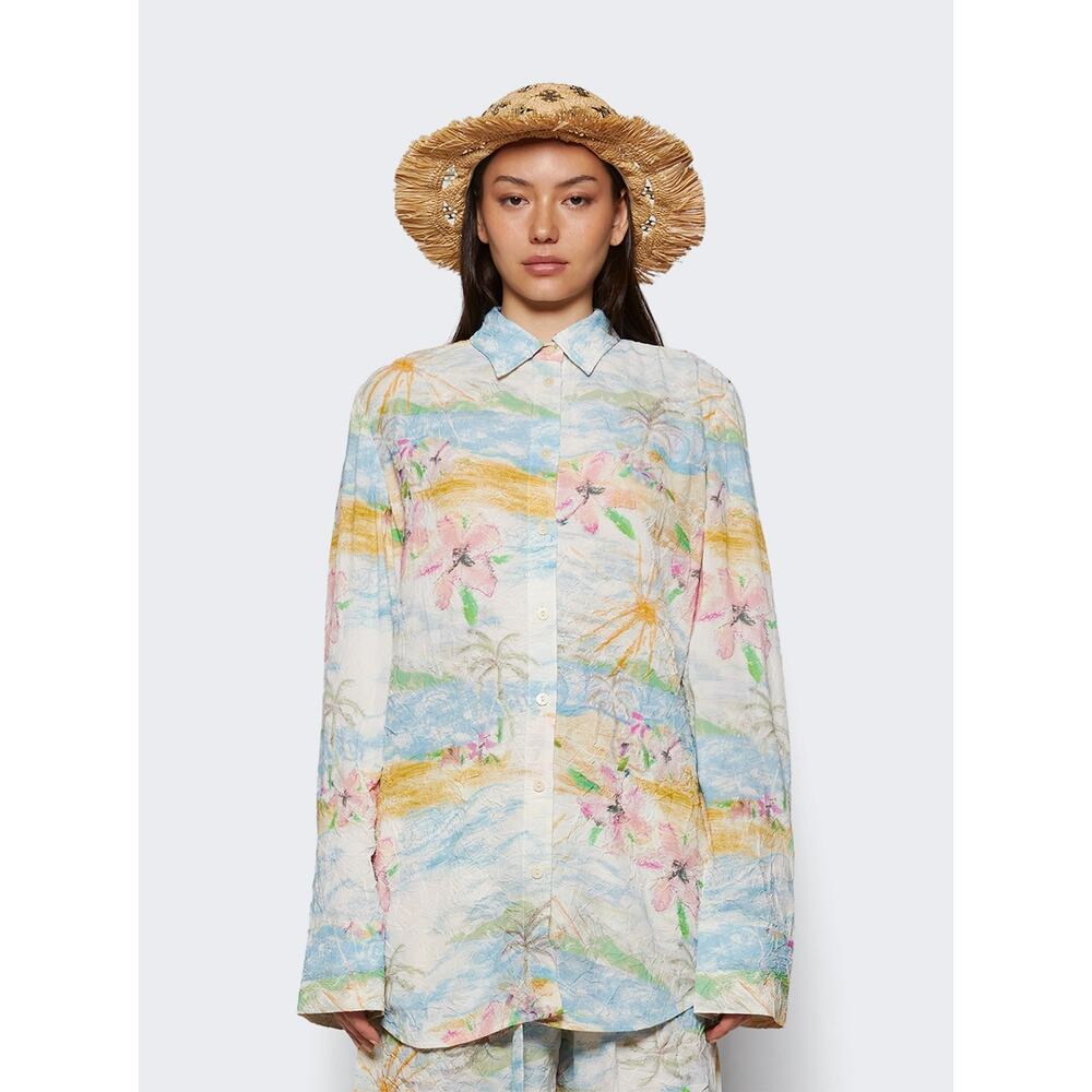 Christopher Esber Crimped Bahia Shirt in Hibiscus Print AU 12 US 8